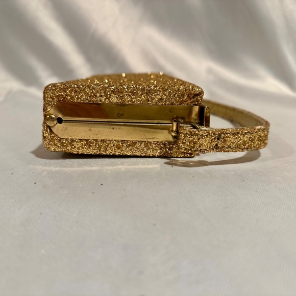 60s Gold Glitter Frame Handbag Vintage Disco Gogo Evening Bag Purse - Picture 5 of 5